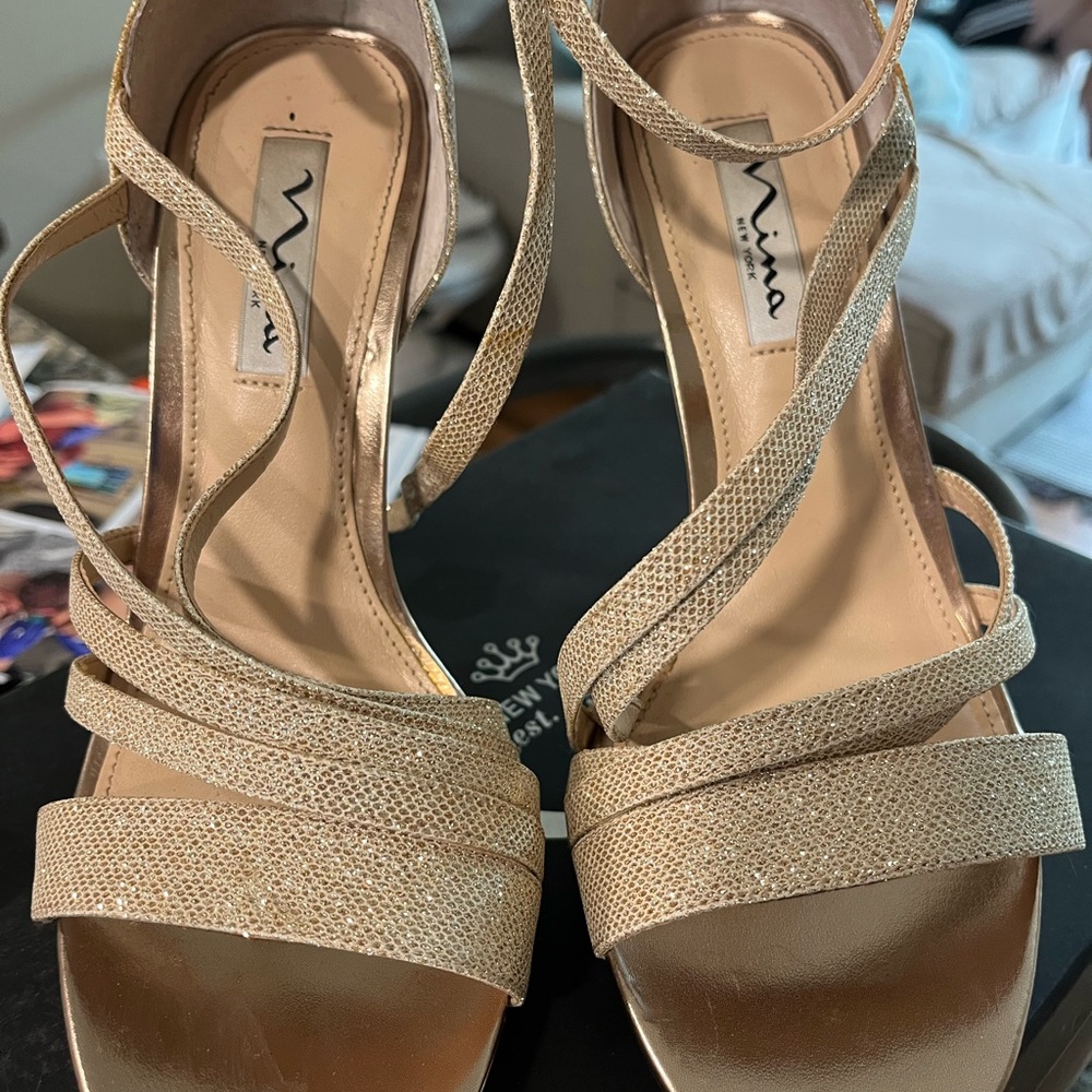 Nina Gold Strappy Women's Heels